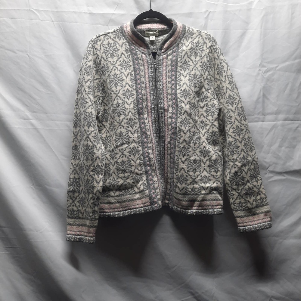 VTG Appleseed 100% Lambswool CreamGrayPink Snowflake Nordic Faire Isle Sweater M